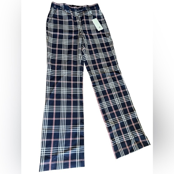 Andiata Pants - Andiata Women’s Virgin Wool Plaid Pants Navy Red White Size 38 (US 10) Trousers